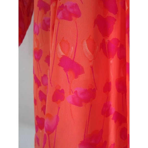 Natori Sheer Orange Purple Fuschia Scarf Print Lavender Lace Trim Robe Small - Picture 3 of 9
